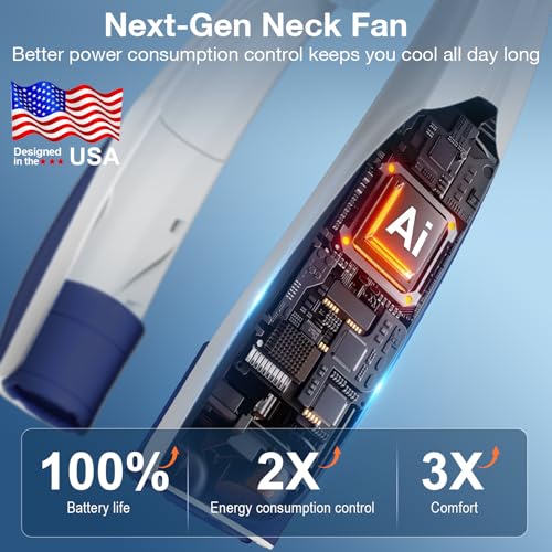 Image of Hionly AI Neck Fan, 6 Speeds Adjustable Portable Personal Fan Rechargeable, 6000 mAh Battery Faster Cooling Wearable, Ultra Quiet for Home, Office, Travel, Outdoor