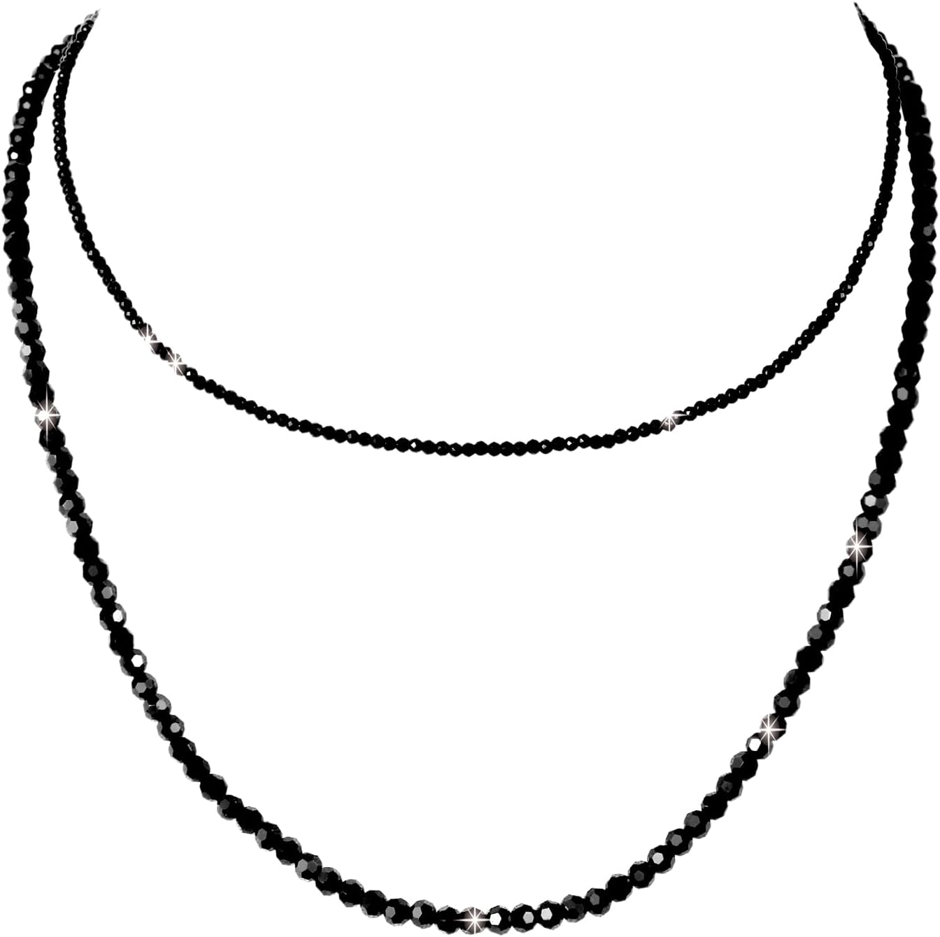 Black Tourmaline Choker Necklace for Women Layered Adjustable Goth Gothic Beaded Crystal Necklaces