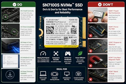 Image of 1TB M.2 NVMe SSD 7100S (OEM) Compatible with SANDISK [Key Specs: M-Key | Form Factor 2230 | PCIe Gen 4 x 4 | Read & Write Speed Up to 7250MB /s & 6900MB /s | 3D QLC NAND] | 1 Year Seller Warranty