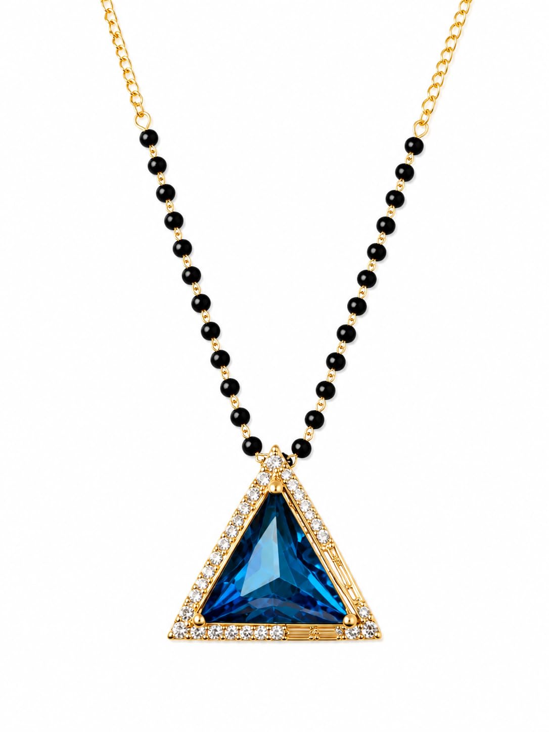 18K Gold Plated Anti-Tarnish Blue Triangle Crystal Mangalsutra Necklace for Women | Daily Wear Traditional & Modern Jewelry
