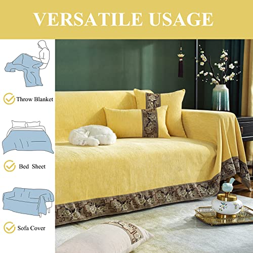 Dreamingo Yellow Couch Covers For 2 Cushion Couch Sofa Pet Furniture Protector Couch Cover For Dogs Kids Striped Chenille Sofa Cover Sectional Washable Couch Slipcover With Jacqaurd Edge, 71"X118" #TOP3