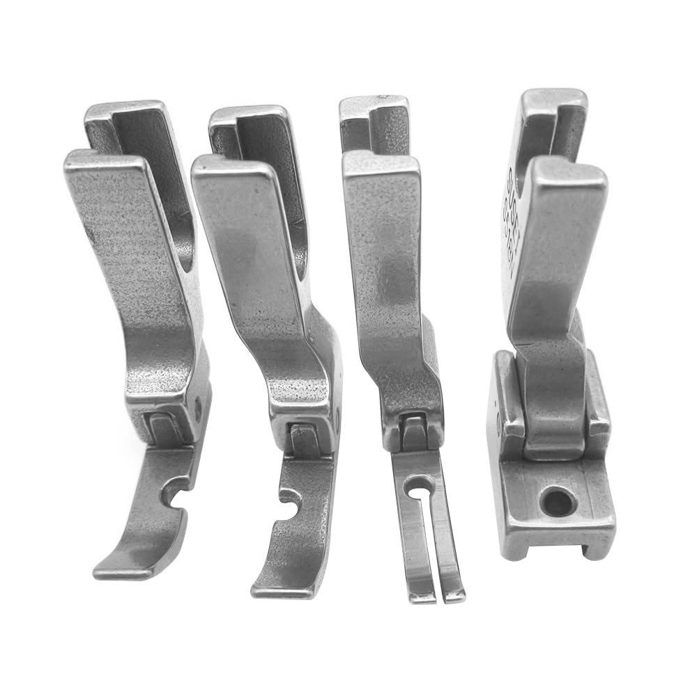 Lot de 4 pieds presseurs pour fermeture éclair compatibles avec les machines à coudre industrielles à pied simple (P36N + P36LN + P363 + S518N)