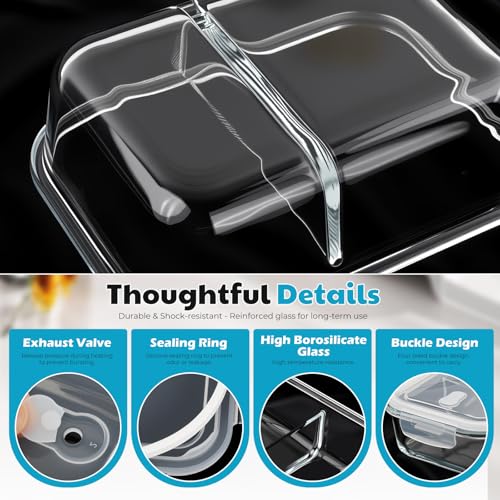Miniatura 4 de Mapille 3 Piezas Tupper Cristal Hermetico,1040ml Cajas Bento Calidad Alimentaria,Con 2 Compartimentos Y Tapa,Envases De Vidrio Herméticos,Apto Para Lavavajillas,Microondas Y Congelador