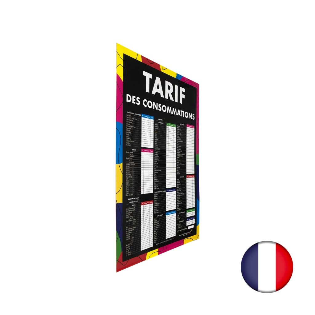 Panneau "TARIF DES CONSOMMATIONS" moderne dimensions 60 x 40 cm