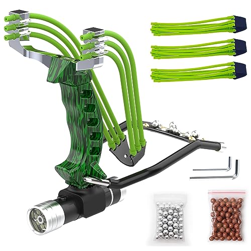 Goldboy Wrist Rocket Slingshots, Powerful Folding Hunting Slingshot for Adults, Professional Slingshot with 3 Rubber Bands Replacement and 120 Ammo Balls (Green)