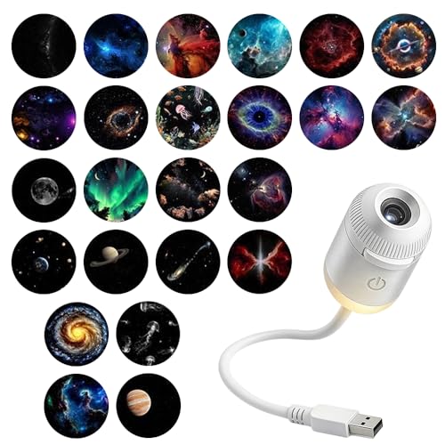 2-in-1 Galaxy Projector Night Light New USB Star Projector with Adjustable Brightness Mini Galaxy Light Projector for Bedroom Ceiling Wall Room Decor (24 Projection Films) (24 Projection Films)