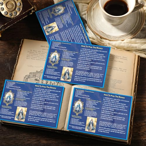 Motiskyy 50 Pcs How to Pray The Rosary Pamphlet Prayer Cards 6 x 4 Inches Rosary Pamphlet Paper Booklet Catholic for Beginners Sunday School Learning(Dark Blue)