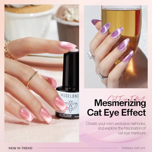Image of modelones Holographic Glitter Cat Eye Gel Nail Polish Kit 6 Colors with Magnet Romantic Rainbow Galaxy Series Pastel Gel Polish Soak Off Led Gel Nail Polish Set Nail Art Gel Manicure Salon DIY Gifts
