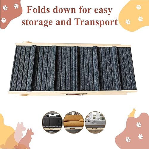 ELY UNIVRSAL Adjustable Dog Ramp for Bed – 12.2 to 25.5 Inches Foldable Pet Ramp for Large Dogs, Solid Wood Ramp for Dogs to Get on Bed, Couch – 200 LBS Load, Non-Slip - Image 5