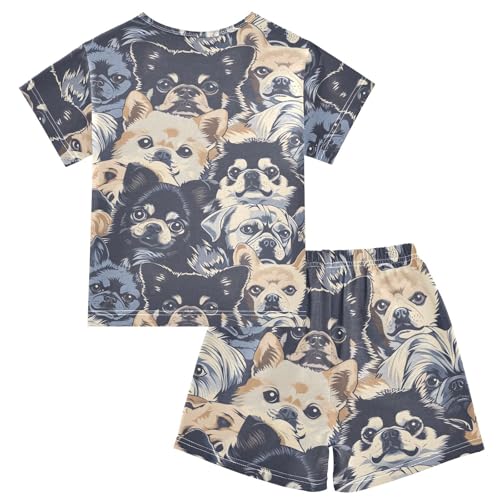 ALAZA Hipster Puppy Dog Retro Cute Pajamas Short Sleeve 2 Piece Sleepwear Top and Bottom Pajama Set Unisex2