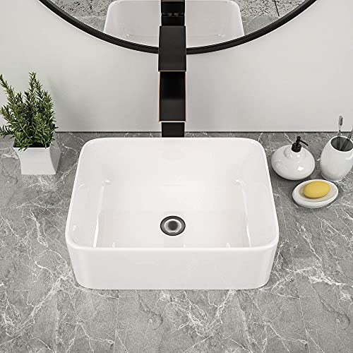 Rectangle Vessel Sink - Couoko 16"x12" Modern Bathroom Sink Rectangular Above Counter White Porcelain Ceramic Vessel Vanity Sink Art Basin…