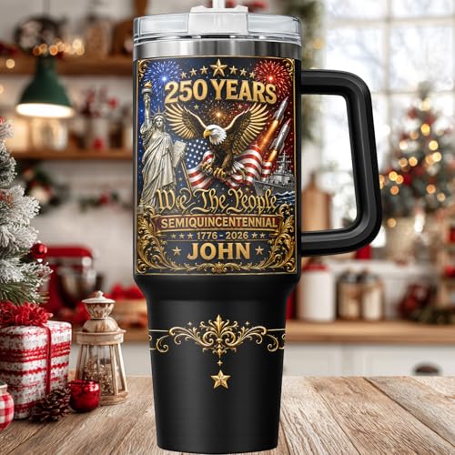 Image of Personalized 250th Anniversary Of America Tumbler - Custom Patriotic USA Flag 1776-2026 Gifts - US Eagle Freedom Cup 40oz A2 - American Independence Celebration Gifts For Men Women