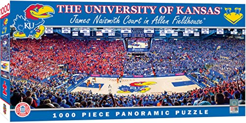 Image of MasterPieces - 1000 Piece Jigsaw Puzzle, NCAA Kansas Jayhawks, Panoramic Basketball Stadium View, Fun for Adults and Family, 13 inch x39