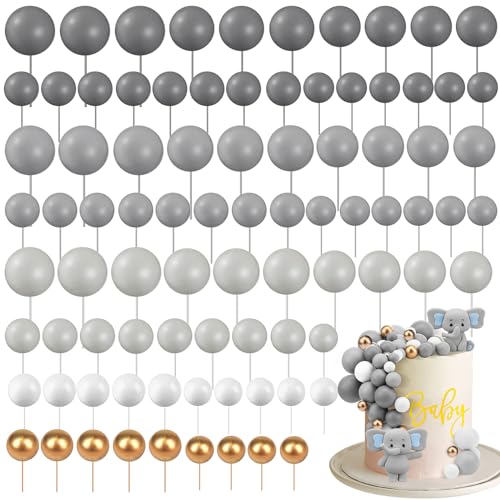 Tondiamo 108 Pcs Ball Cake Toppers, 5 Sizes for Cake Decorating, 23, A