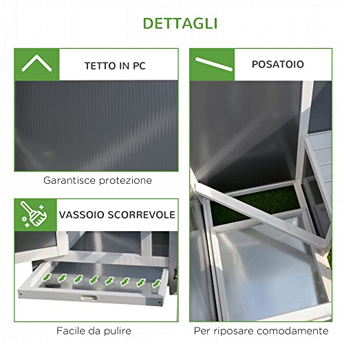 PawHut Pollaio per Galline da Esterno Tetto Impermeabile, Corsa, Zona Nidificazione, Legno, 160x75x80cm - immagine 7