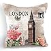 OJIA Retro Vintage London Big Ben Flower 18 X 18 Inch Cotton Linen Home Decorative Throw Cushion Cover / Pillow Sham