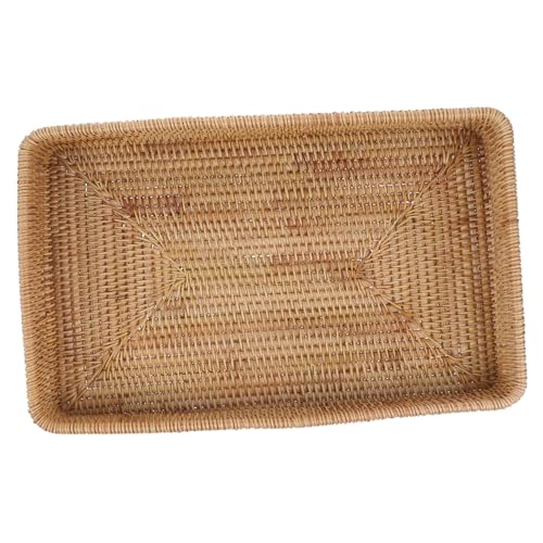 Bandeja rectangular de ratán resistente y decorativa con gran capacidad de carga 2