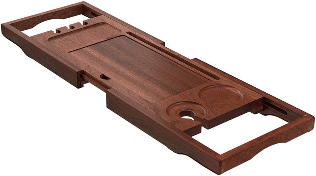 Tray Wood Bathtub Caddy Tray Stretch Bathtub Tray Rack with Tablet Holder Extending Sides Wine Glass Holder Rack Non-Slip Bathroom Rack Organizer (Color : A)