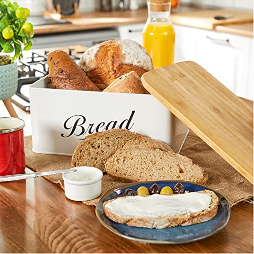 Royalhouse Modern Metal Bread Box With Bamboo Cutting Board Lid, Bread Storage, Bread Container For Kitchen Counter, Kitchen Decor Organizer, Vintage Kitchen #TOP3