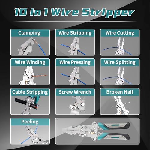 Image of 18 In 1 Foldable Ｗire Strippers Crimper, Multifunctional Folding Wire Stripping Tool, Wire Stripper Electrical，Electric Cable Stripper, Cable Cutters with Plier, Crimper, Twister, Splitting, 2pcs