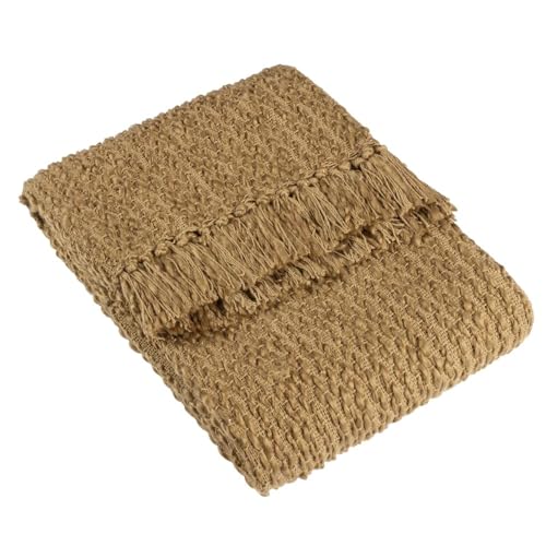 Furn Hoem Morni Woven Fringed Throw – Soft Textured Yarn Blend with Tasselled Trim (Olive – 130 x 180 cm)