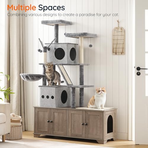 Mueble Torre para Gatos con Caja de Arena HOOBRO Greige miniatura 4