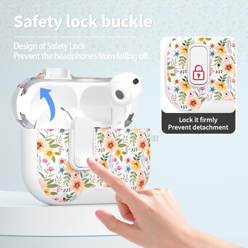 Image of for AirPods Pro 3 Case with Lock & Phone Stand,Cute Floral Pattern Style | PC & TPU Dual Layer Protective Cover with Keychain & Cleaner Pen for Apple AirPod Pro 3rd Generation Women (Morning Glory)