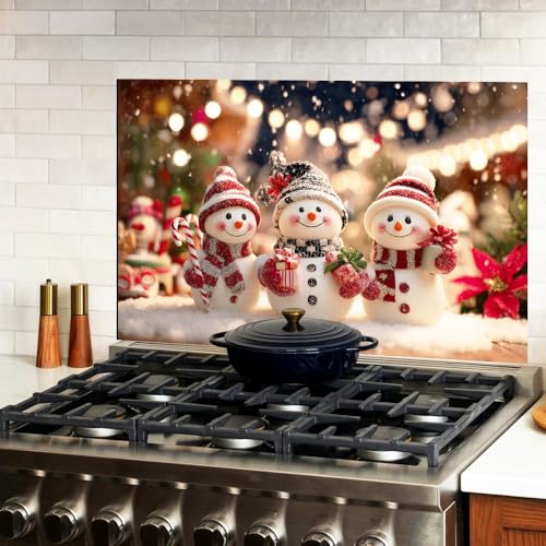 Image of Three Snowmen Christmas Backsplash Peel and Stick, 35.4x23.6 in