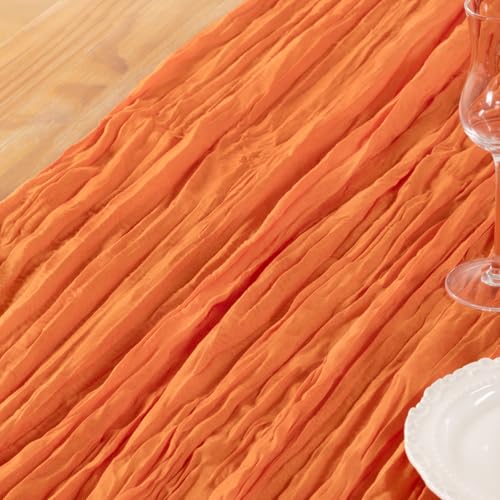 DeZerlor Orange Cheesecloth Table Runner 4 Pack Summer Table Runners Boho Gauze 120 Inches Cheese Cloth Table Decor for Wedding Bridal Baby Shower Parties by DeZerlor - Image 6