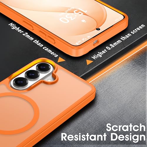 Image of Oterkin Magnetic Samsung Galaxy S26 Case, Orange | Matte, Compatible with MagSafe, Frosted Translucent, Shockproof Anti-Scratch Slim Fit, Military Grade Protection