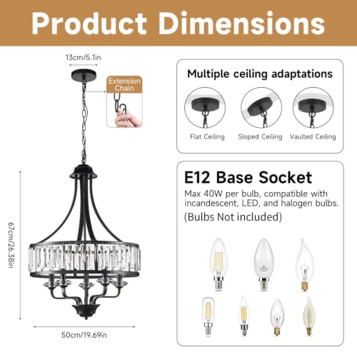 Modern Black Crystal Chandelier 5-Light Dining Room Chandeliers Over Table by ENYBATK - Used condition - Image 4