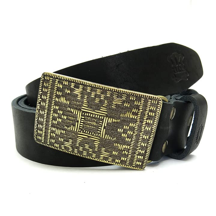 Leather belt with handmade brass buckle Plakhta, Ukrainian vyshyvanka belt buckle, Belt with buckle Ukrainian embroidery