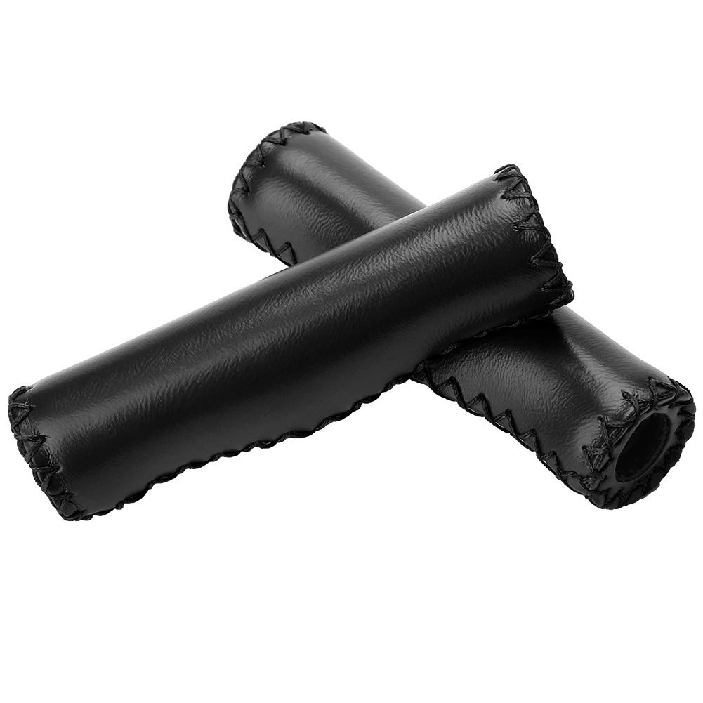 SH-RuiDu1 Pair Hand-Stitched PU Bike Handlebar Handle Bar Grips with Plug (Black)