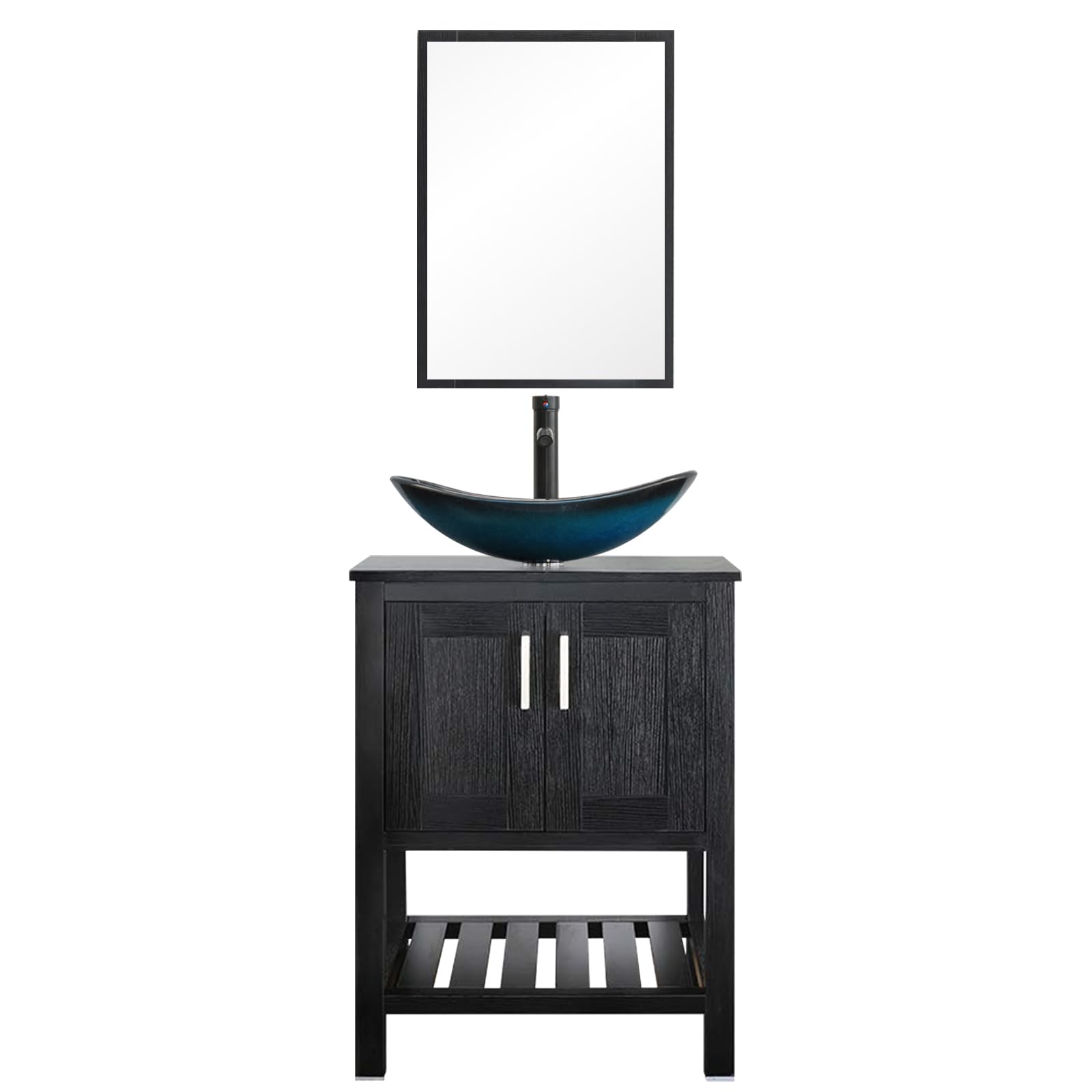 eclife 24" Farmhouse Bathroom Vanity Sink Combo W/Bottom Storage Shelf Modern MDF Black Cabinet ...