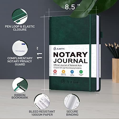 Jubtic Notary Journal Log Book - Hardcover Notary Public Journal Of Notarial Acts - Notary Supplies With Privacy Guard - 474 Record Entries, 160 Numbered Pages, 8X10.5″(Dark Green) #TOP1