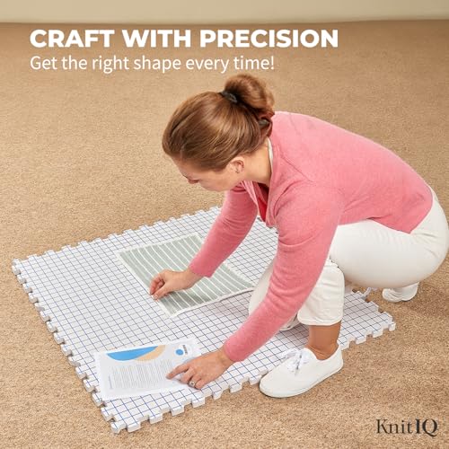 Blocking Mats for Knitting - KnitIQ Extra Thick Blocking Boards for Crochet Projects with Gridlines - 100 T-Pins and Storage Bag Included for Knitting Supplies - Standard Mat Set - Pack of 9