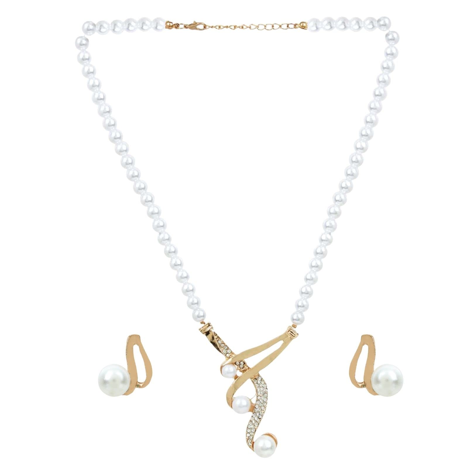 FemnmasGold Plated Pearl Beaded Choker Necklace with Stud Earrings for Women Traditional Stylish Jewellery Set