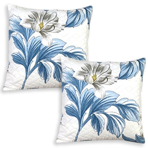 Image of HOKIPO Printed Cushion Cover 16x16 in, Celadon Blue Camellia