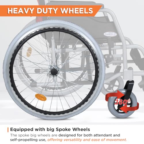 Image of Vissco Superio Aluminium Wheelchair Foldable, Lightweight with Heavy Duty Wheels and Plastic Rim, for Elderly and Patients, Portable and Travel-Friendly, Durable Frame