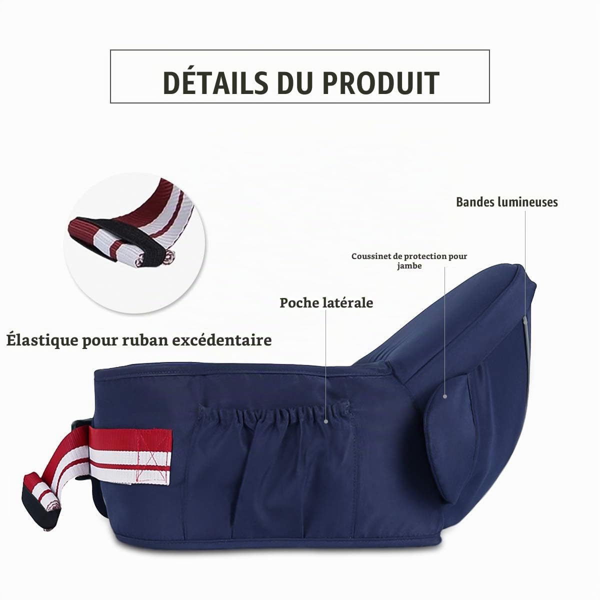 SONARIN Multifonctionnel Hipseat Baby Carrier Porte-bébé,Free Size,Toddler Support de siège de hanche,ceinture de transport avant,4 positions de transport(Bleu Foncé)