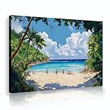 トロピカルビーチキャンバスウォールアート海の風景ウォールプリントヤシの木海岸絵画ポスターリビングルーム寝室の家の装飾グリーン65x98cmインナーフレーム
