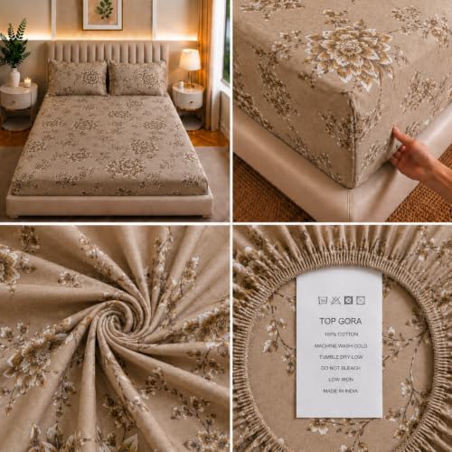 Image of Castiqa Elastic Fitted Supersoft Premium Polycotton 200TC Double Bedsheets King Size 78x72 Inch with 2 Pillow Covers (Fits Upto Mattress of 8Inches) (Multicolor II)