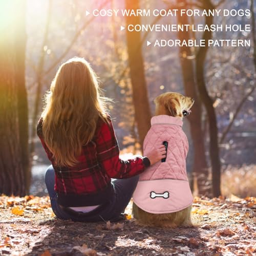 Idepet Winddichter Hundemantel Winter Warme Jacke,Anti-Schneeanzug Hundebekleidung für kleine mittelgroße Hunde mit Geschirrloch Blau Rosa Grau