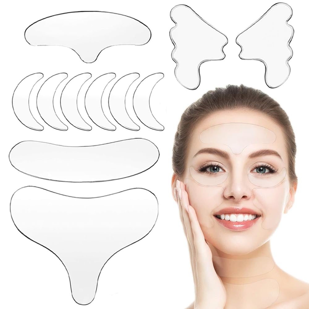 11 pezzi Cerotti Antirughe Silicone Riutilizzabile Cuscinetto Antirughe Patch Silicone Trasparente per Rughe Facciali in Silicone Cuscinetti Antirughe Collo e Petto per Cura della Pelle