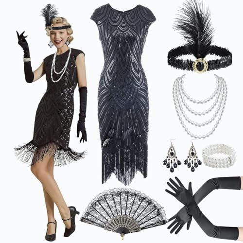 Shengruili 20er Jahre Kostüm Damen,20er Jahre Accessoires,20ER jahre Kleid Accessoires,Charleston Kleid 20ER jahre,Flapper kleid,Karneval Kostüm...