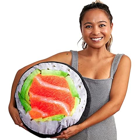 TILTECH Sushi Pillow for Bed, Sofa & Couch, 14" Soft & Plush Sushi Roll Cushion Comfortable for Home, Cute Pillows Japanese Sushi Gifts, Realistic Funny Pillow, Gag Gift for Sushi Lovers, Salmon Cover