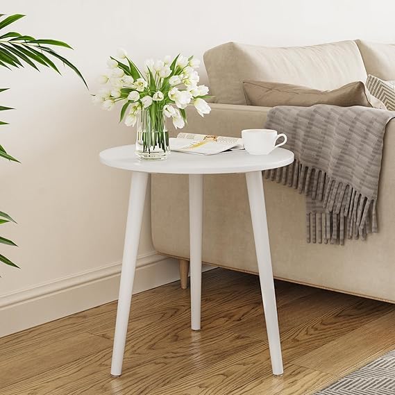 Image of End Table Wooden Side Table Foldable Round Shaped Side Table /Tea Coffee Breakfast Table Modern Living Room,or Apartments (Full White)