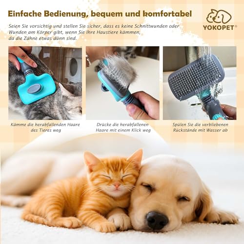 YOKOPET Hundebürste Katzenbürste, Haustier Bürsten Unterwolle, Selbstreinigende Zupfbürste für Langhaar und Kurzhaar, Sauberes Haustierhaar von der Bürste mit Einem Knopf