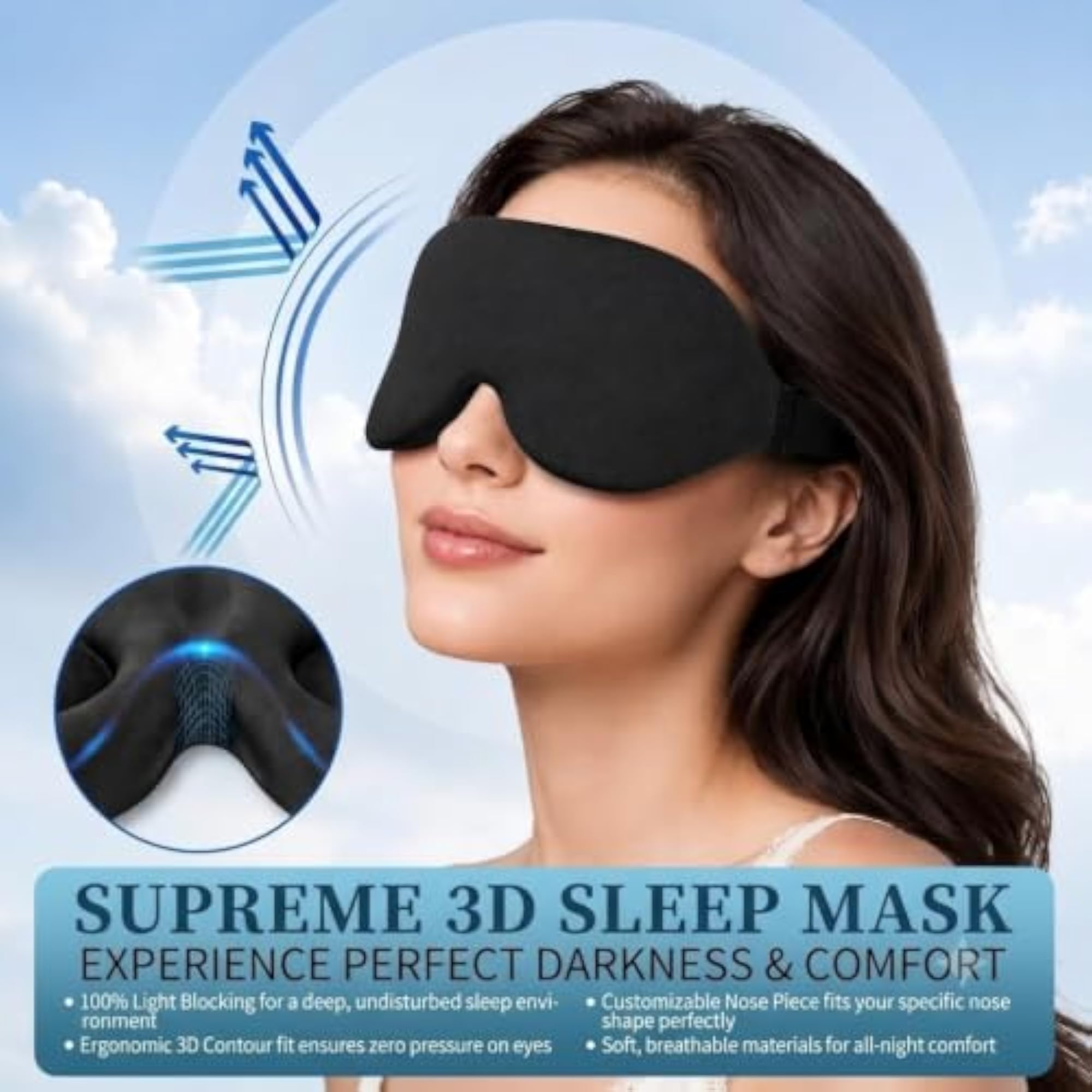 3D Memory Foam Eye Mask for Sleeping, Complete Blackout