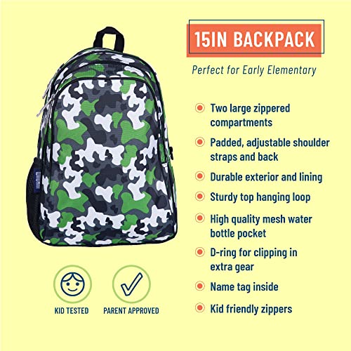 Wildkin 15-Inch Kids Backpack For Boys & Girls, Perfect For Early Elementary, Backpack For Kids Features Padded Back & Adjustable Strap, Ideal For School & Travel Backpacks (Green Camo) #TOP1